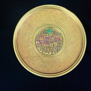 Jerusalem Old City Brass Plate Wall Hanging Scroll Work 9.5 inches